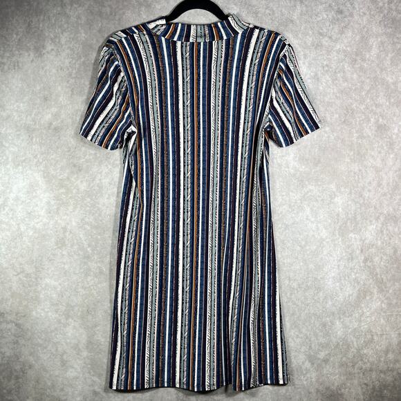 BCBGeneration Mini Dress Womens Medium Dark Navy Combo Striped‎ Mock Neck NEW - Picture 5 of 10